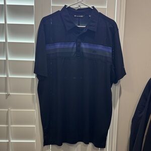 Travis Mathew Black Polo with Blue Stripes